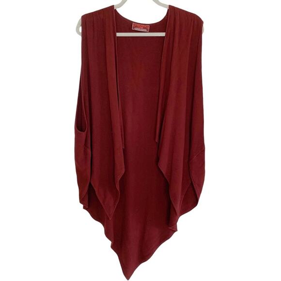 Tienda Ho Merlot Handwoven Asymmetric Sleeveless Open Vest Tunic O/S - Picture 1 of 4